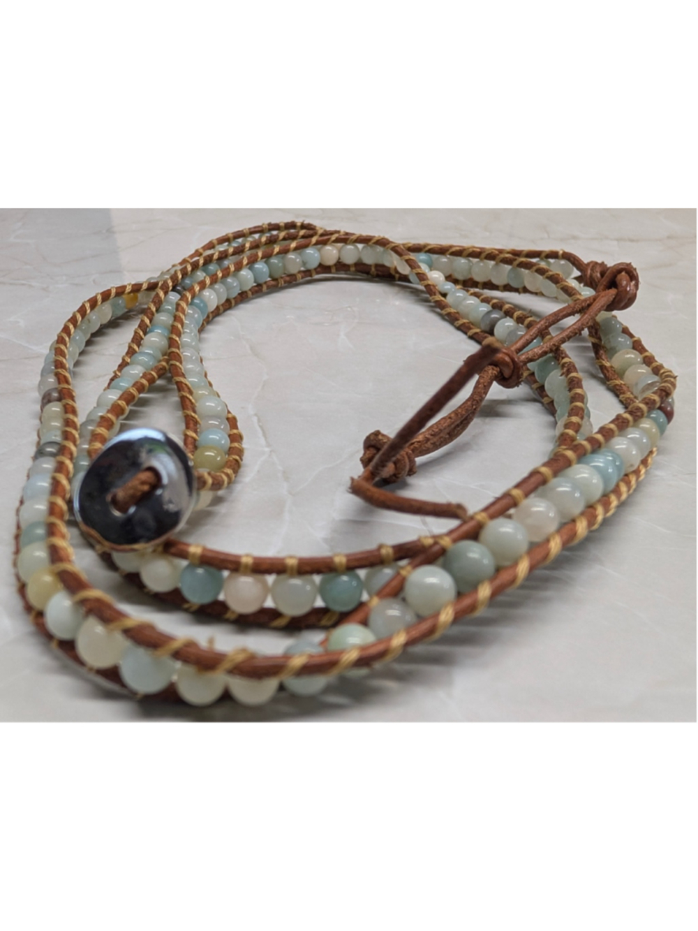Lulu Dharma Wrap Bracelet Necklace STrand Glass Beads Green Brown Earthy Boho
